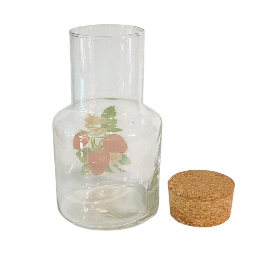 Juice Decanter Vintage Strawberries Design With Stopper 6.75in - Picture 3 of 6